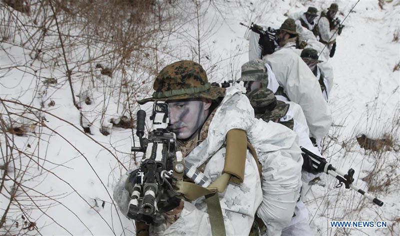 Состоялась южнокорейско-американская боевая подготовка морских пехотинцев в суровые морозы