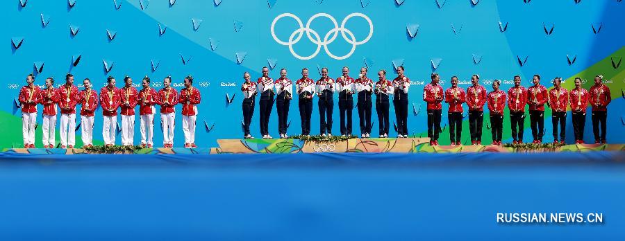 Китаянки завоевали серебро на соревнованиях групп по синхронному плаванию на Олимпийских играх в Рио-де-Жанейро