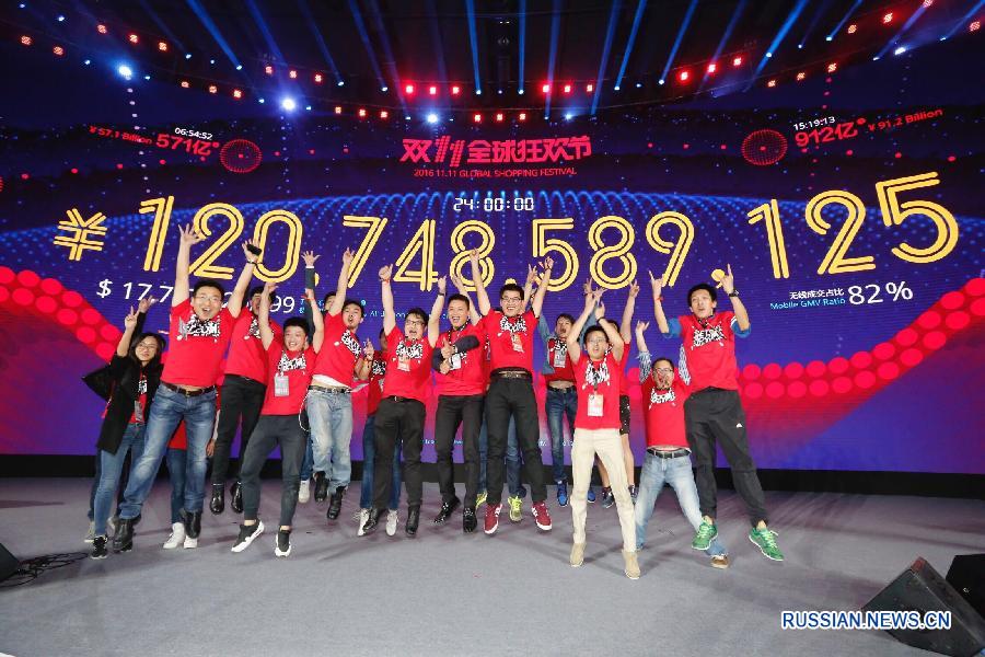 Объем сделок на Tmall за 24 часа круглосуточных онлайн распродаж достиг рекордного уровня в 120,7 млрд юаней
