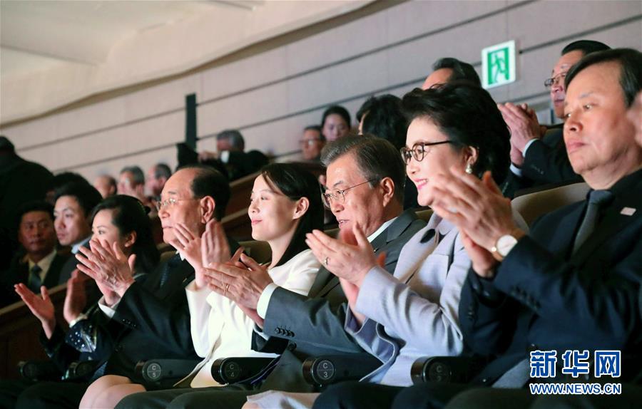 Мун Чжэ Ин и делегация высокого уровня КНДР совместно посмотрели выступление северокорейского ансамбля