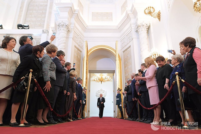 Избранный президент РФ Владимир Путин во время церемонии инаугурации в Кремле. 7 мая 2018РИА Новости / Евгений Биятов