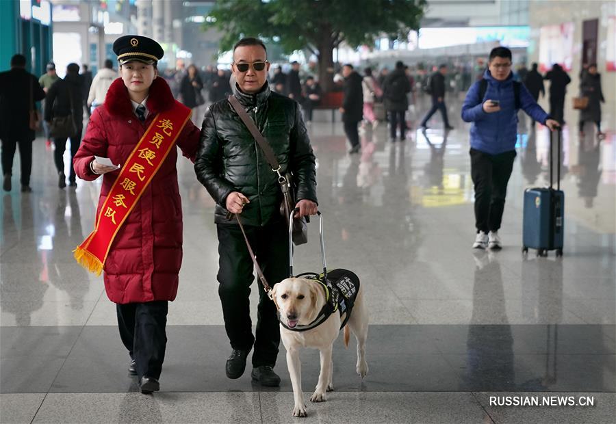 Китай: слабовидящие пассажиры могут ездить на высокоскоростных поездах с собаками-поводырями