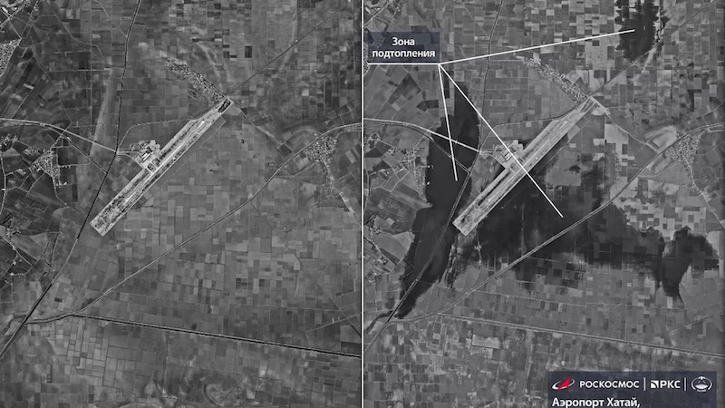 Спутниковый снимок затопленного турецкого аэропорта Хатай. Архивное фото