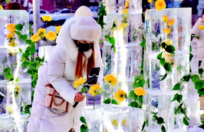 Розы во льду «расцвели» в Харбине